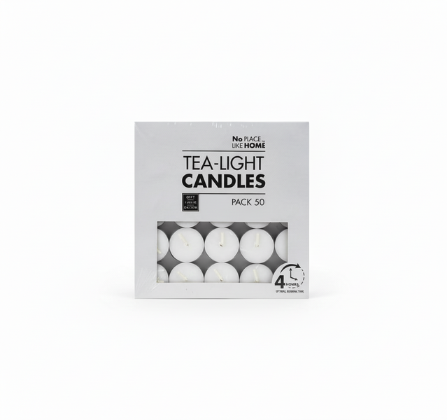No Place Like Home White Tea-Light Candles 3.5 cm - 50 Piece Box