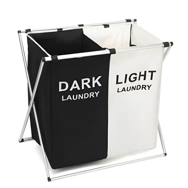 Foldable Dual-Compartment Laundry Hamper Sorter - Dark &amp; Light