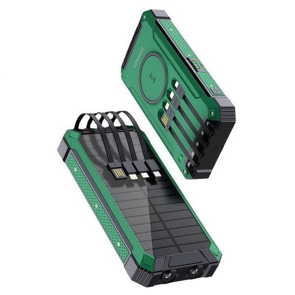 20000mAh Solar Power Bank - Wireless Charging &amp; Built-in 4 Charging Cables