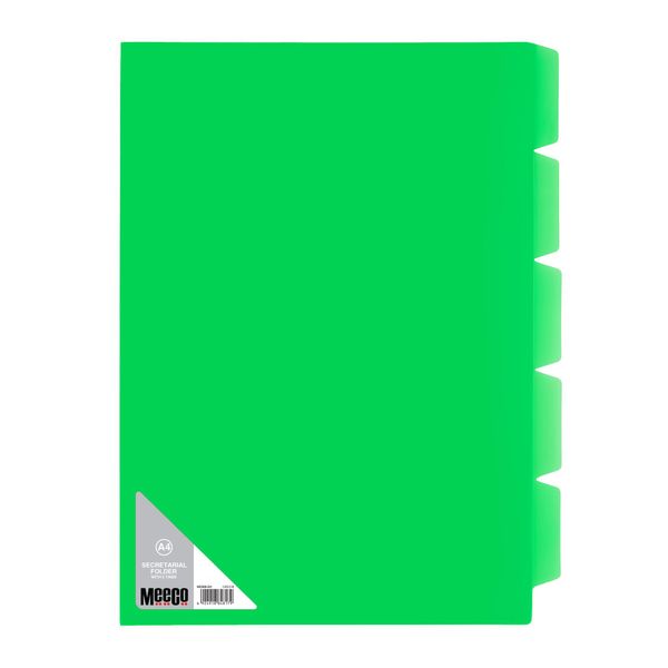 Meeco Secretarial Folder with 5 Tabs - A4 - Green