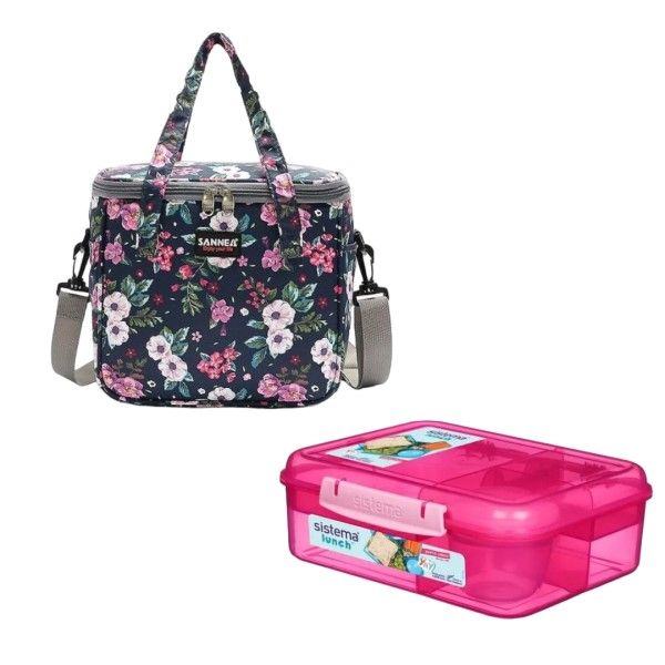Floral Lunch Bag &amp; Pink Lunch Box Set