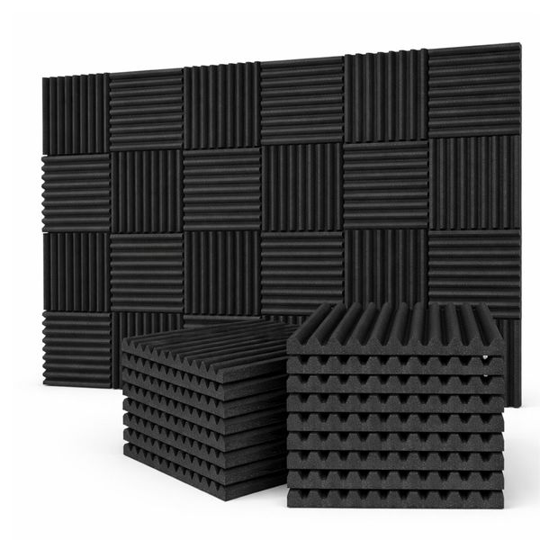 Acoustic Foam+ Echo-Less Panels 2.5cm Black Wedge (Pack of 24)