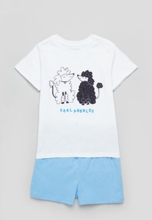 Printed Pj Set - White/Baby Blue