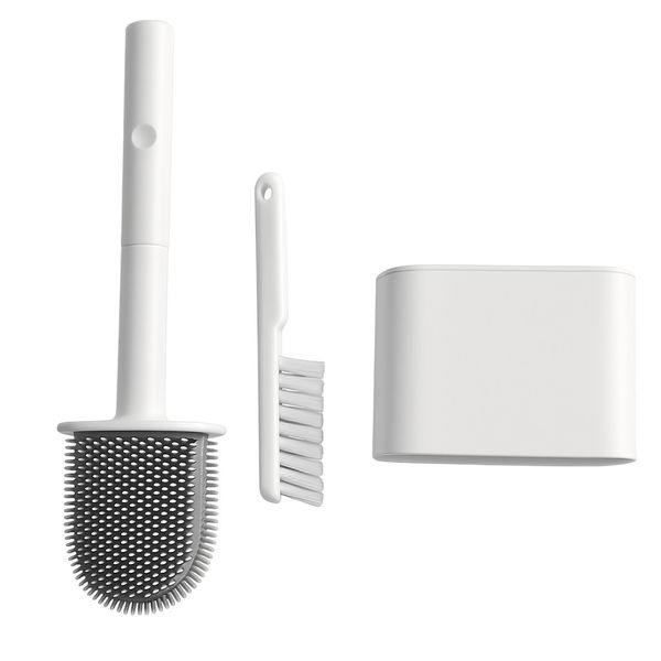 3 Piece - Toilet Brush Set - White