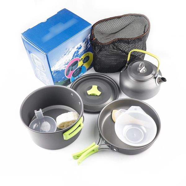 Stainless Steel Pot Pan Kettle Set,Camping Cookware Mess Kit For Outdoor