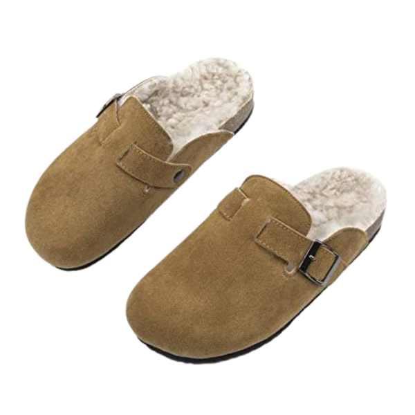 Suede Mules with Faux-Fur Lining &amp; Cork Sole