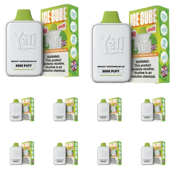 Yeti Ice Cube 6000 Puff Dispo Vape - Apricot Watermelon Ice (Pack of 5)