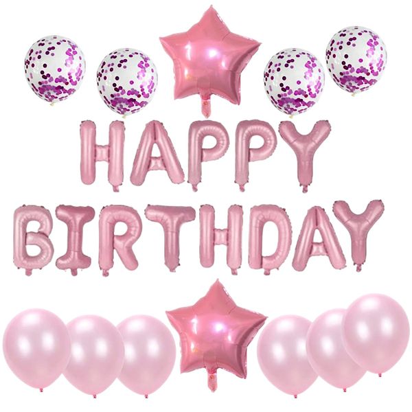 25 Piece 16-Inch Happy Birthday Foil Balloon Set - Silver