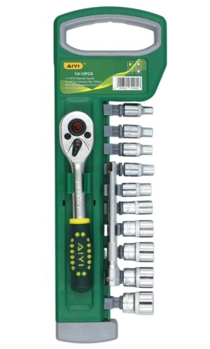 AIYI 12 Piece 1/4-Inch Socket Set with Ratchet &amp; Extension Bar AY282-606