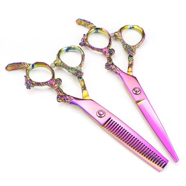 6 Inch Pink Dragon Handle Stainless Steel Hair Styling Scissors Set
