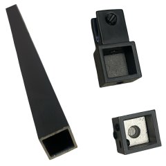 1,5m Black Square Shower Tube with Wall Mount &amp; Revolving End Bracket