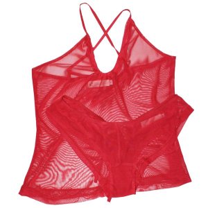 Nucleus Peek A Boo Camisole and Pantie Set in Red