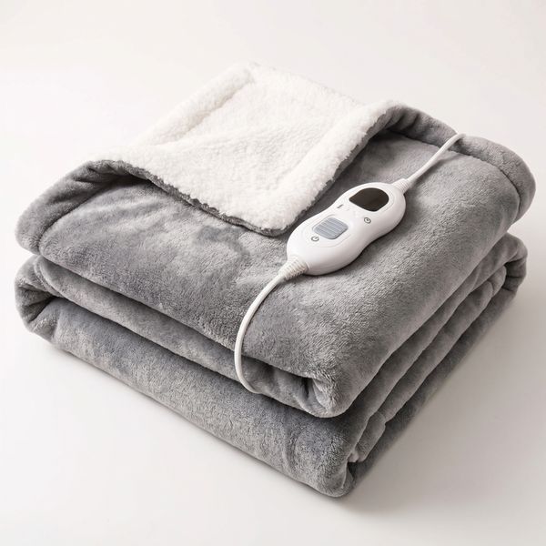 Electric Heated Throw Blanket - Fleece &amp; Sherpa Heated Shawl - Washable