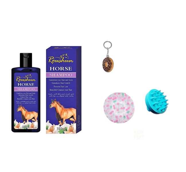 Roushun Hair Loss Protect Shampoo, Exfoliating Brush, Shower Cap &amp; Keyring