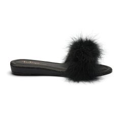 Satin Slippers With Marabou Feather Trim