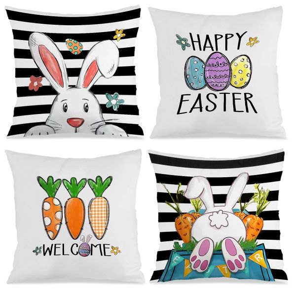 Set of 4 Bunny Stripes Pillowcase, 45x45cm Hidden Zippered Cushion Cover