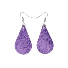 Croska Ostrich Shin Leather Earrings - Teardrop Shape - Windflower Purple