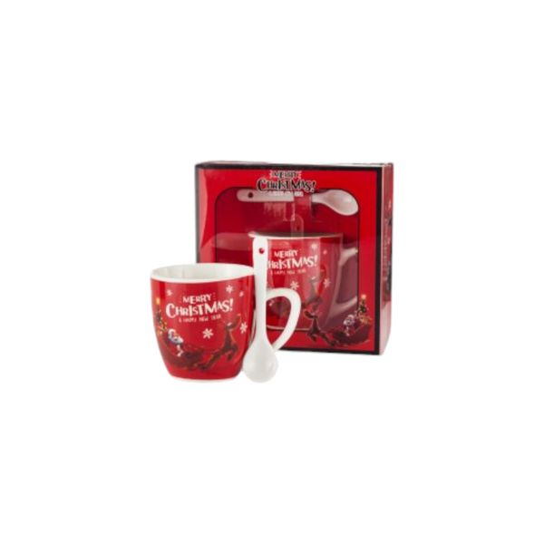 Red Merry Christmas Santa Print Gift Cup With Spoon and Lid