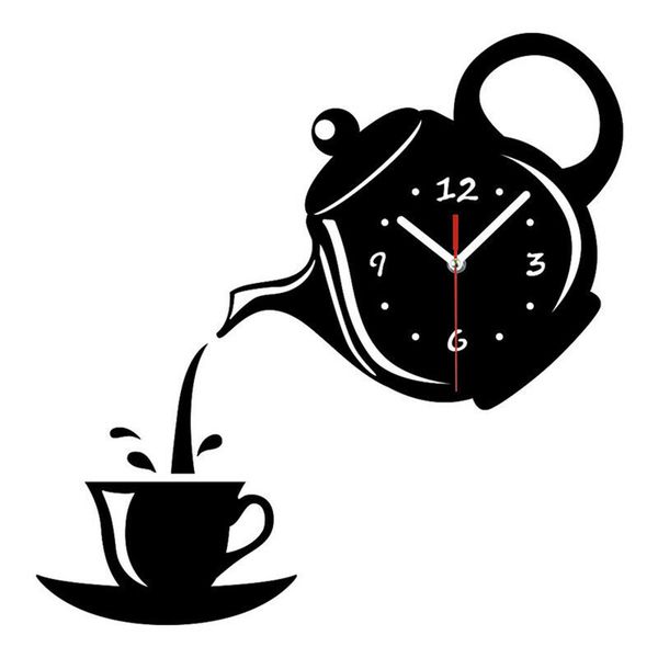 Creative Diy Acrylic Coffee Cup Teapot 3D Wall Clock Decorative Clock