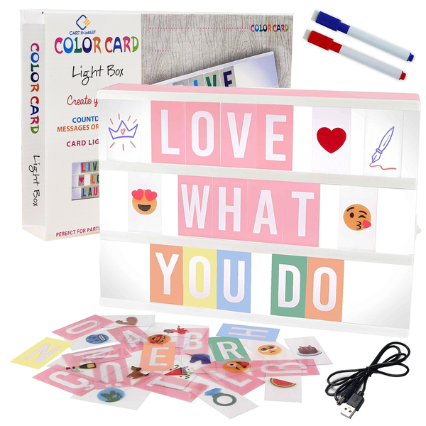 Pink Cinema LED Light Box Home Office Decor With Letters ,Emojis &amp; Markers