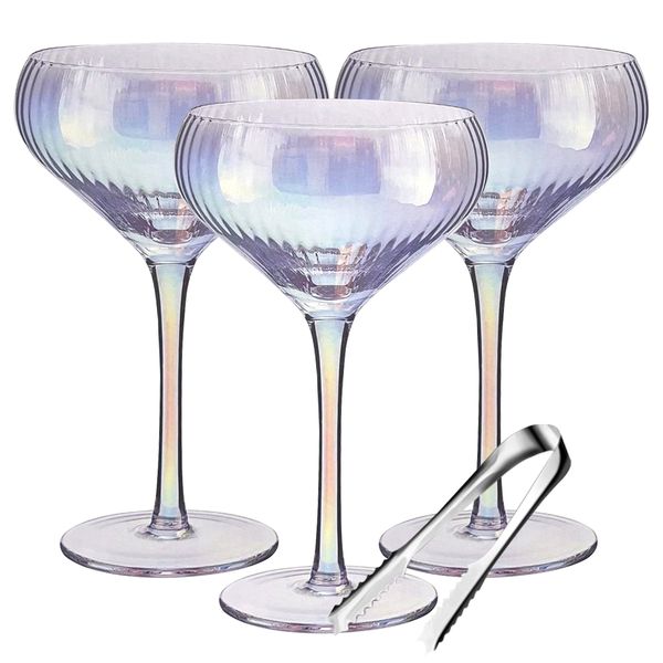 Gorgeous Sparkling Rainbow Shades wine glass including ice tongs - 5Pcs