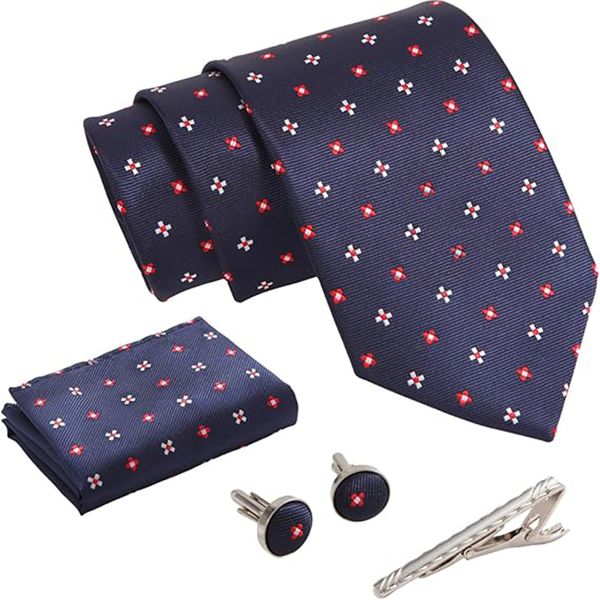 Men's Tie Gift Set Necktie Pocket Square Cufflinks Handkerchief Tie Clip