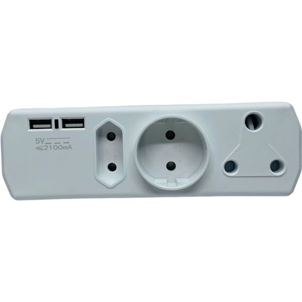 5 Way Multi Plug Power Adaptor, Schucko &amp; Euro with 2 x USB Charger 1A