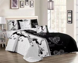 White and Black Lady 5-Piece Quilt Bedspread Set