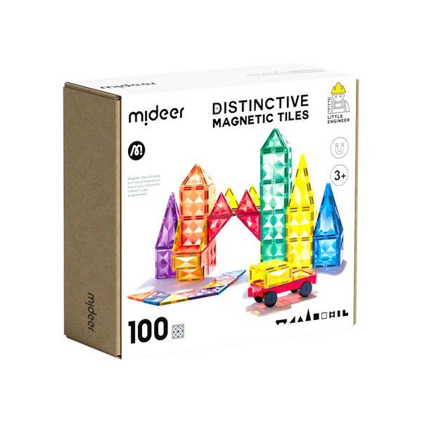 Mideer - Colourful Magnetic Tiles Building Set &amp; Wheels - 100pcs