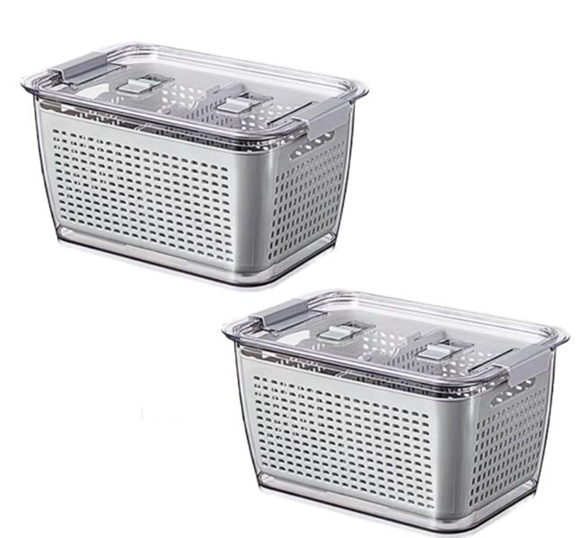 Fruit &amp; Veg Drainer Refrigerator Storage Containers Food Storage Box - 2 Piece
