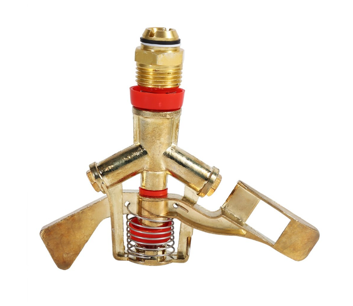 Brass sprinkler, 1/2 inch, 360-degree rotating, for garden irrigation.