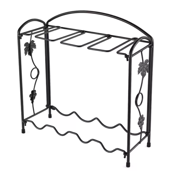 Metal Wine Bottle and Glass Holder Rack