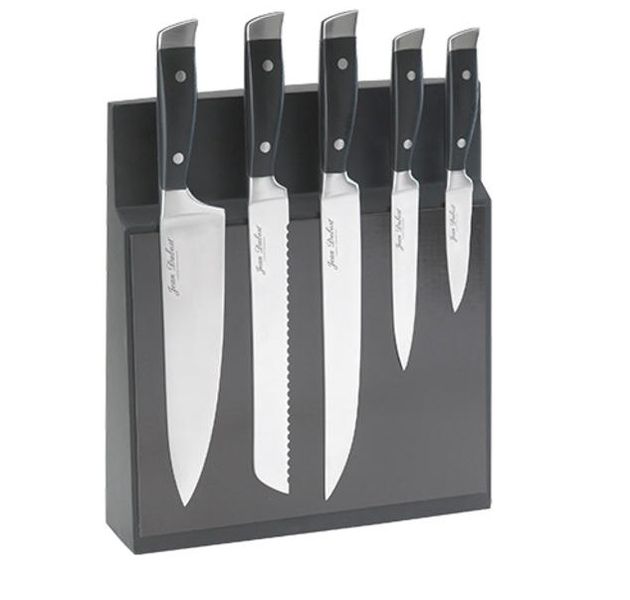 Jean Dubost Block 5 Piece Massif Black Kitchen Knife Set Stainless Steel