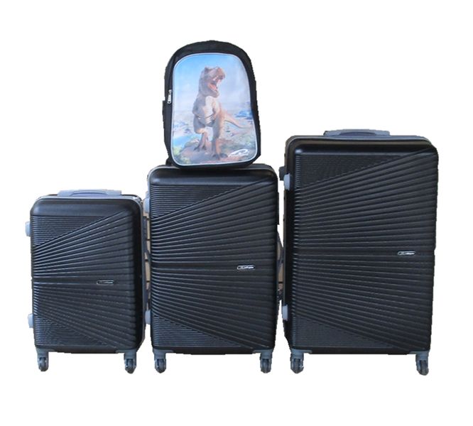 Black 3-Piece ABS Trolley Luggage Set with Dinosaur Kid's Backpack