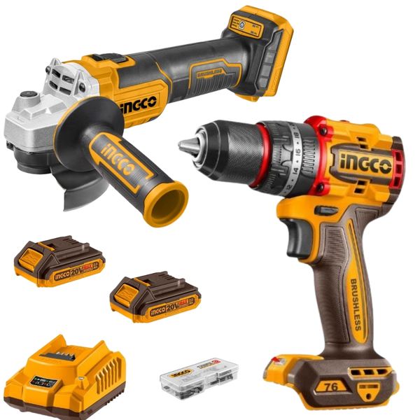 Ingco - Cordless Impact Drill 76nm &amp; Grinder with 2 Batteries &amp; Charger