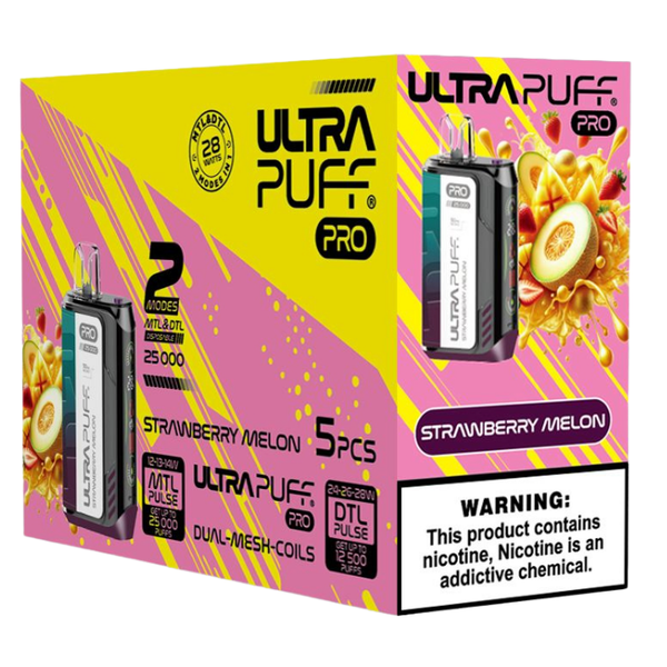 Ultra Puff Pro Strawberry Melon 25,000 Puffs Disposable Vape (Pack of 5)