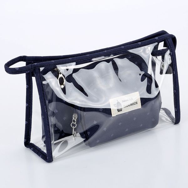 3-Piece Navy Clear PVC Travel Makeup &amp; Toiletry Bag Set