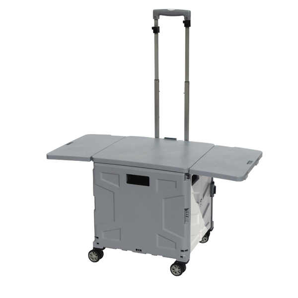 Storage Cart with Double Layer Folding Lid, Handle, Brakes &amp; Wheels
