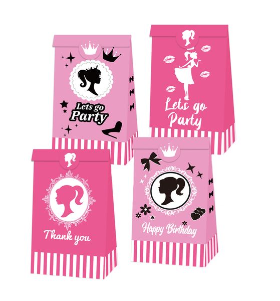 Party Favor Bags with Stickers - Barbie Theme 2 (12 Bags)