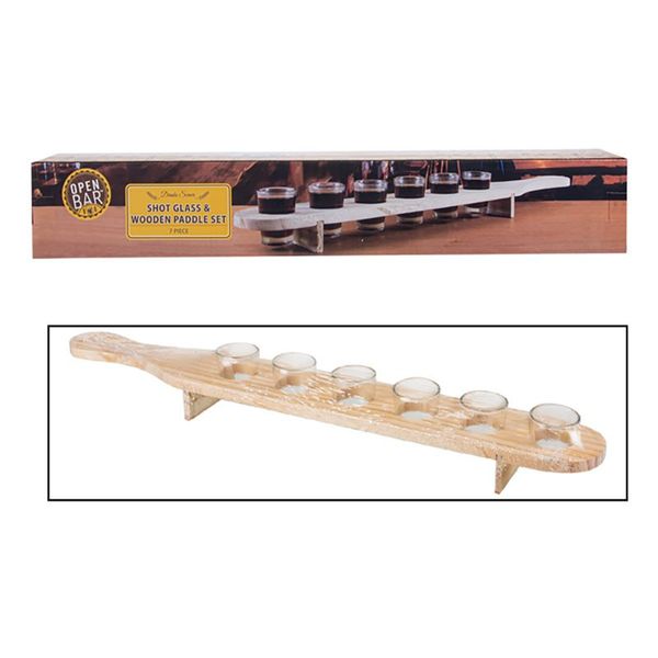 Shot Glasses Glassware Barware Paddle Wooden - 7 Piece (2 Pack)