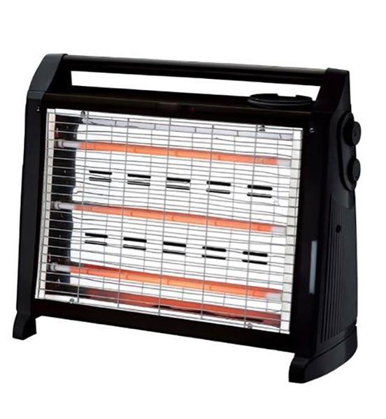 1500W Three Bar Quartz Heater with Fan, Humidifier &amp; Dual Controls - Black