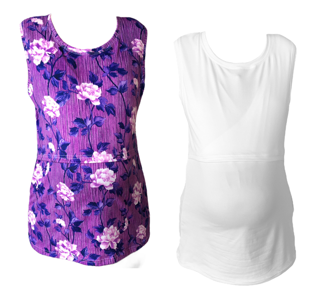 Maternity &amp; Breastfeeding Tank Top- 2 Pack-Purple Floral &amp; White