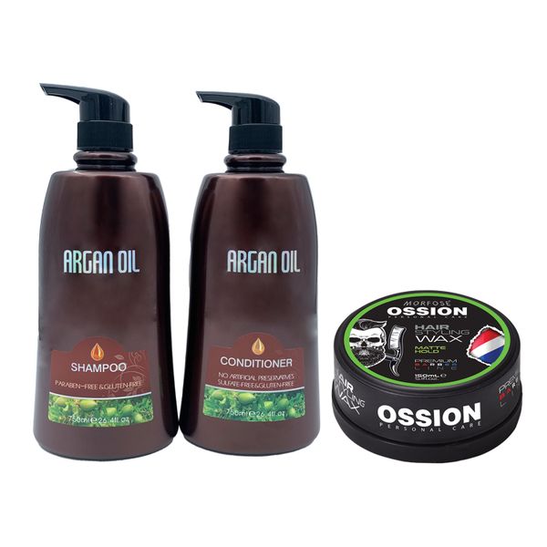 Moroccan Argan Oil Shampoo &amp; Conditoner 750ml + Matte Wax Hold 150ml