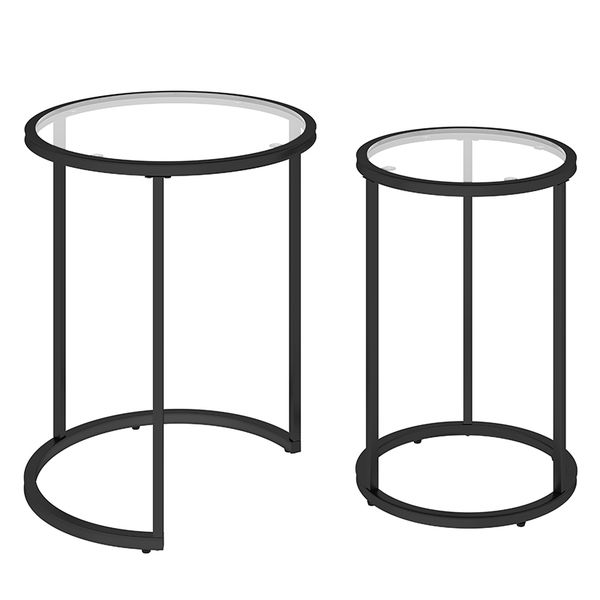 Anchor Set of 2 Round Nesting Side End Glass Metal Coffee Nest Tables Black