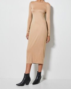 Women's Velvet Cut Out Back Column Midi Dress - Mink