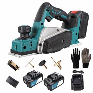 14500 RPM Handheld Electric Wood Planer, 2 Lithium Battery Packs &amp; Gloves