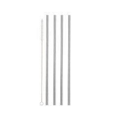 Straight Stainless Steel Drinking Straws - 4 Piece Set with Cleaning Brush