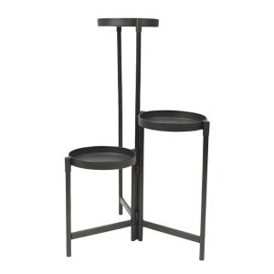 3 Tier Foldable Plant Stand Indoor &amp; Outdoor with Removable Trays - Black
