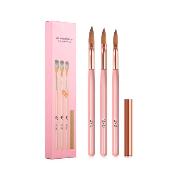 3 Piece Nail Brush Set, Professional Nail Art Brushes Size 8/10/14