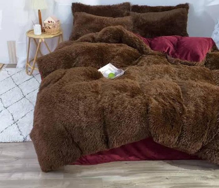 3 Piece Fluffy Comforters - Dark Brown